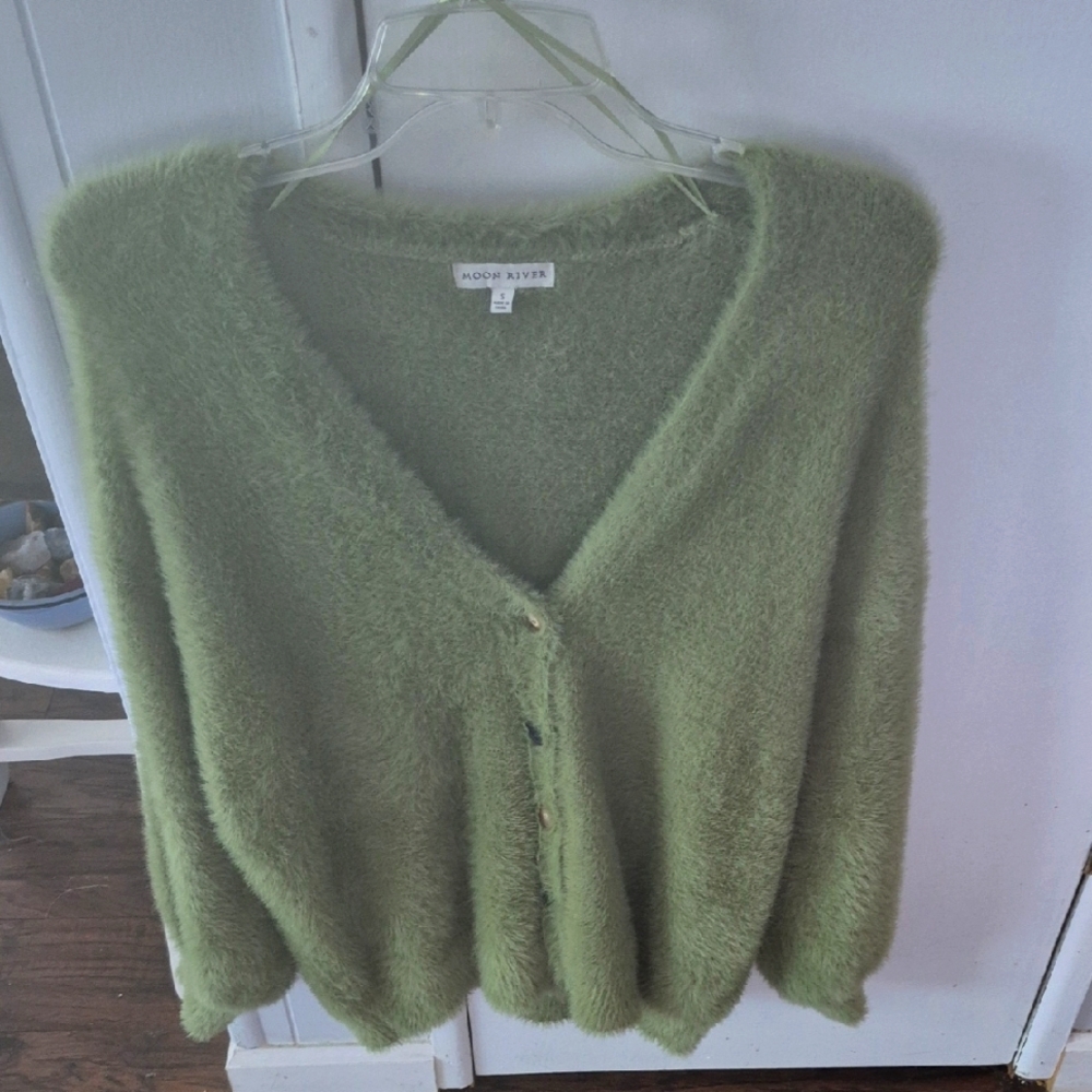 Moon River Soft Fluffy Green Cardigan